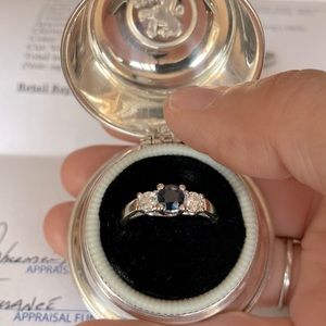 14kt sapphire and diamond white gold ring sz 6